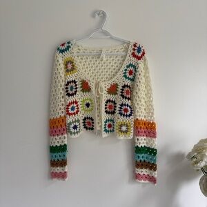 Boho Crochet Granny Square Crop Cardigan Dreamers by Debut Small